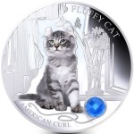 Fiji FLUFFY CAT - AMERICAN CURL $2 Silver Coin 2013 Gem inlay Proof 1 oz